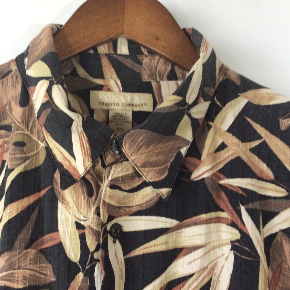 Kona Kai Men’s Button-Down Cotton Shirt Leaf Print Size 2X - Picture 2 of 6